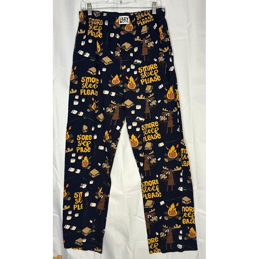 Lazy One Smore Sleep Please Pajama Pants L Moose Campfire Cabin Lounge PJs Navy